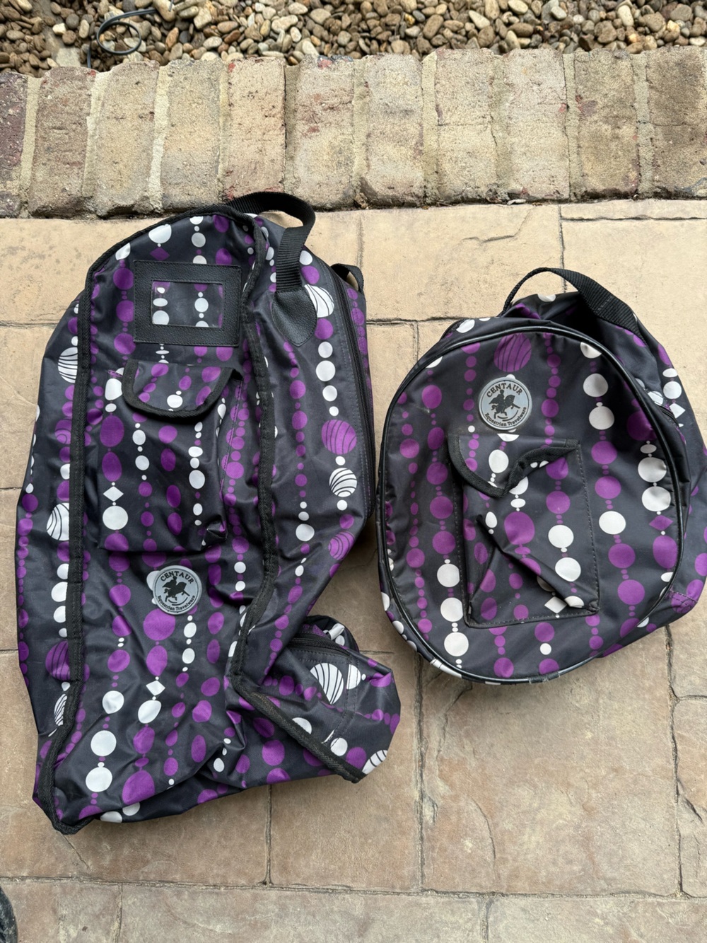 Centaur Equestrian Traveler set Purple & White Dot : Tall boot & helmet BAGS
